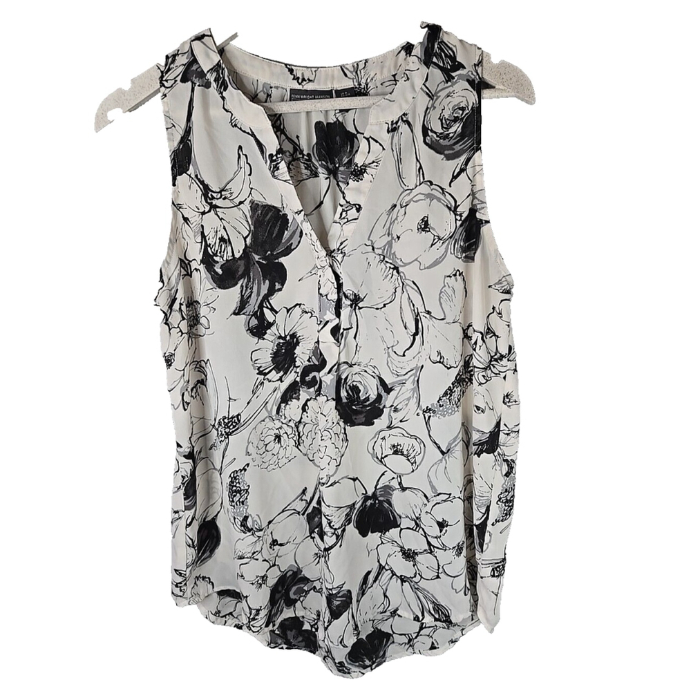 Fenn Wright Manson Women's Black and White Floral Sleeveless Blouse Size Medium